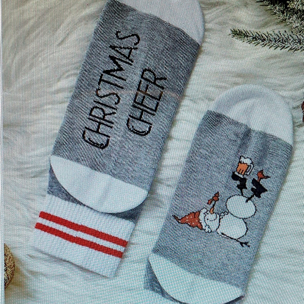 NEW! CHRISTMAS CHEER-SNOWMAN SOCKS WITH RED TRIM.